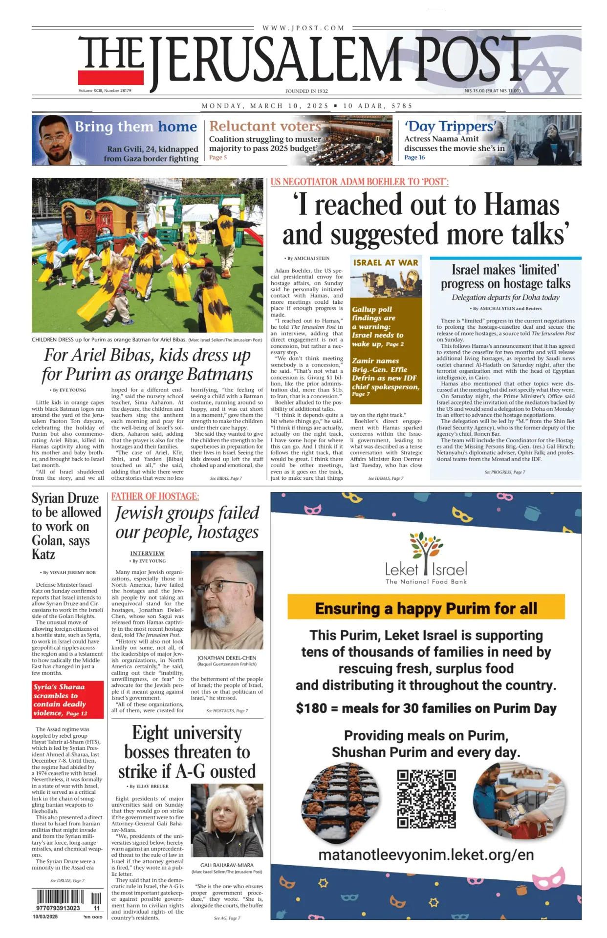 Prima-pagina-the jerusalem post-edizione-di-oggi-10-03-2025